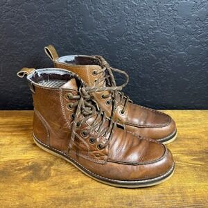 CREVO Mens Brown Leather Ankle Boots‎ Lace Up Casual Work Shoes Size 9
